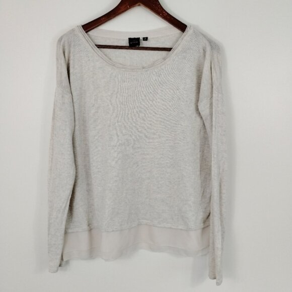 Blue Saks Fifth Avenue Sweater Small Light Gray Long Sleeve Scoop Neck Cotton - Picture 1 of 12